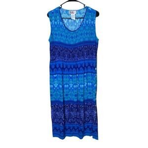 Vintage R&K Originals Size 12 Scoop‎ Neck Sleeveless Blue Printed Maxi Dress